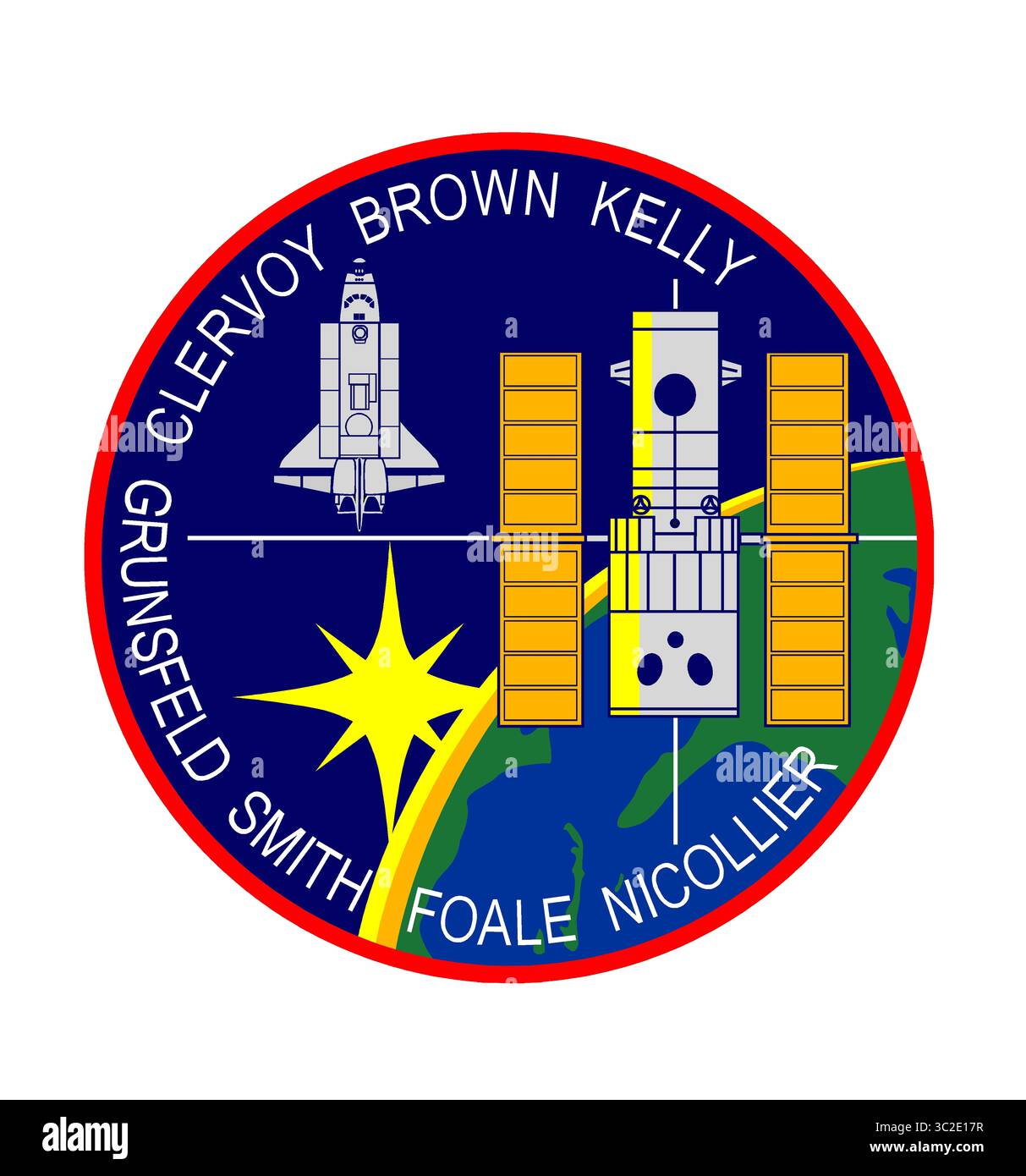 27 dicembre 1999, Houston, Texas, USA: STS-103, emblema della missione, progettato dall'equipaggio della NASA: Comandante Curtis L. Brown, pilota Scott J. Kelly, specialisti della missione erano Steven L. Smith, C. Michael Foale, John M. Grunsfield, Claude Nicollier e Jean-Francois Clervoy. Patch mostra lo Space Shuttle Discovery che si avvicina al telescopio spaziale Hubble (HST) prima della sua cattura e dell'attracco. Terza missione di servizio del telescopio spaziale Hubble. Space Shuttle usato era Discovery. Lanciato il 19 dicembre 1999, alle 19:50:00. Est e atterrato al Kennedy Space Center, Florida, il 27 dicembre 1999, alle 19:01:34 EST. Foto Stock 27 dicembre 1999, Houston, Texas, USA: STS-103, emblema della missione, progettato dall'equipaggio della NASA: Comandante Curtis L. Brown, pilota Scott J. Kelly, specialisti della missione erano Steven L. Smith, C. Michael Foale, John M. Grunsfield, Claude Nicollier e Jean-Francois Clervoy. Patch mostra lo Space Shuttle Discovery che si avvicina al telescopio spaziale Hubble (HST) prima della sua cattura e dell'attracco. Terza missione di servizio del telescopio spaziale Hubble. Space Shuttle usato era Discovery. Lanciato il 19 dicembre 1999, alle 19:50:00. Est e atterrato al Kennedy Space Center, Florida, il 27 dicembre 1999, alle 19:01:34 EST. Foto Stock