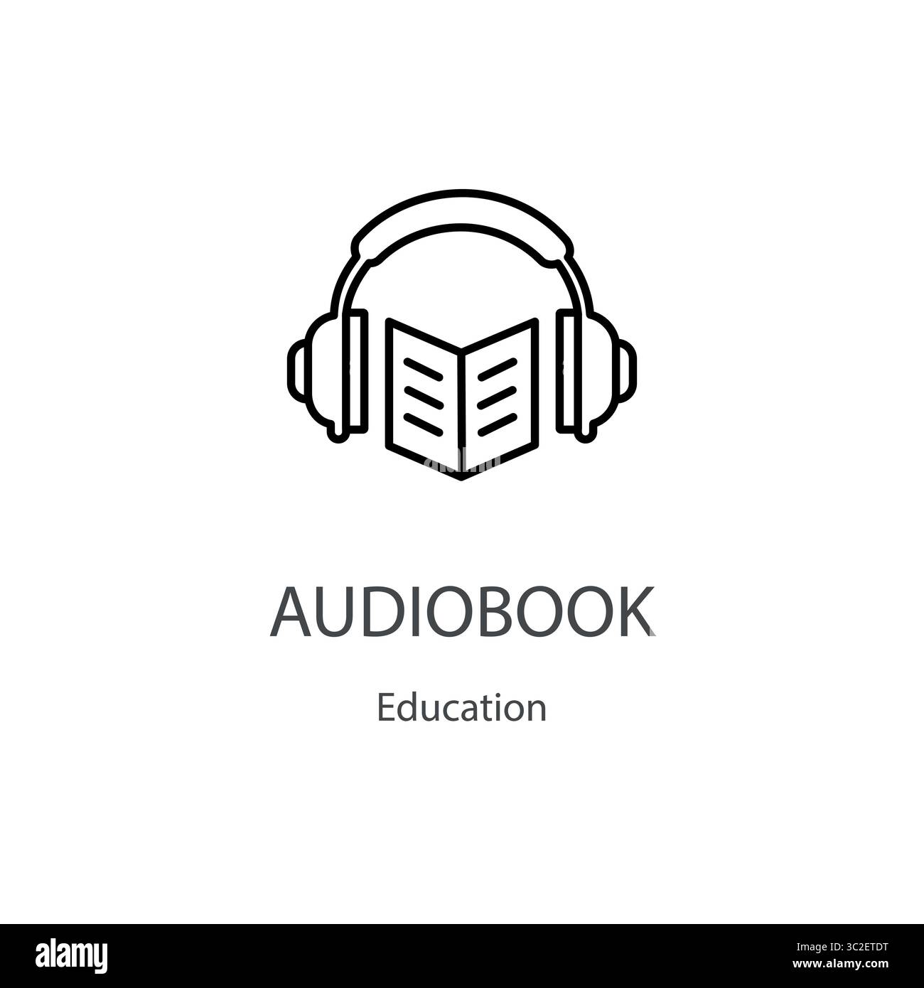 cuffie con icona audiobook, ascolta le informazioni audio, guida audio, simbolo di linea sottile isolato su sfondo bianco, immagine vettoriale modificabile Illustrazione Vettoriale