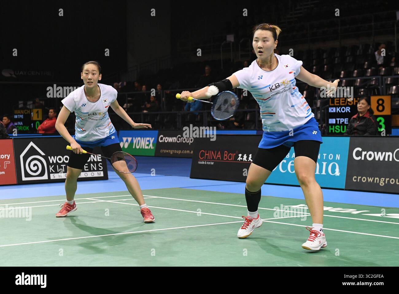 6 giugno 2019 - Sydney, nuovo Galles del Sud, Australia - Lee so Hee e Shin Seung Chan (Corea) visti in azione durante il Badminton Open 2019 Australian Women's Doubles match contro Hsu Ya Ching e Hu Ling Fang (Taipei cinese). .Lee e Shin hanno vinto il match 21-13, 21-19. (Immagine di credito: © Luis Veniegra/immagini SOPA tramite filo ZUMA) Foto Stock