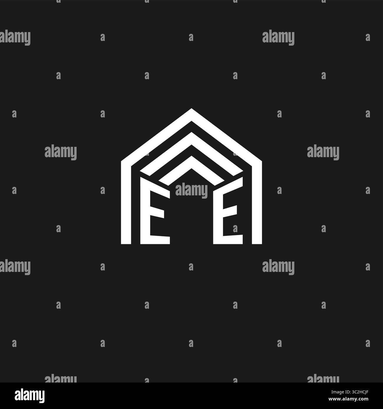 Logo a forma di tetto della casa Letter EE logo creativo monogramma stile grafico vettoriale Illustrazione Vettoriale