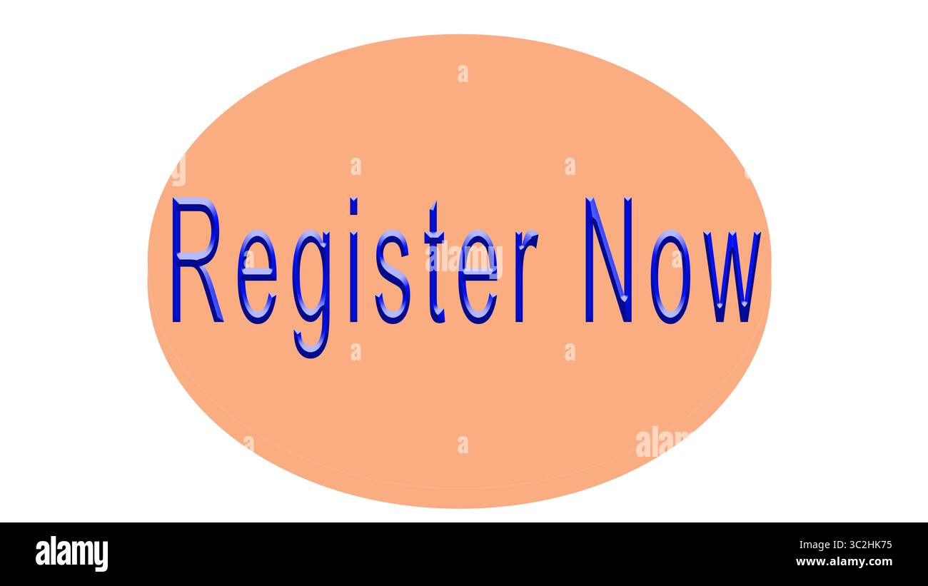 Contrassegna, pulsante con le parole Registra ora in formato vettoriale e jpeg. Icona per siti Web e applicazioni. Geometria. Parole. Foto Stock