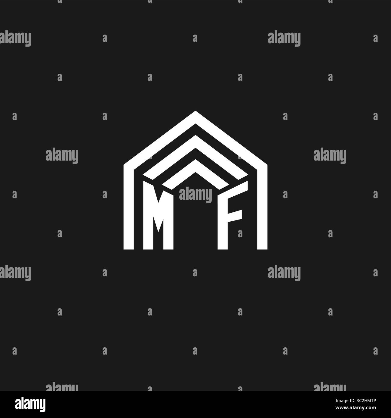 Logo a forma di tetto della casa Letter MF monogramma creativo logo stile grafico vettoriale Illustrazione Vettoriale