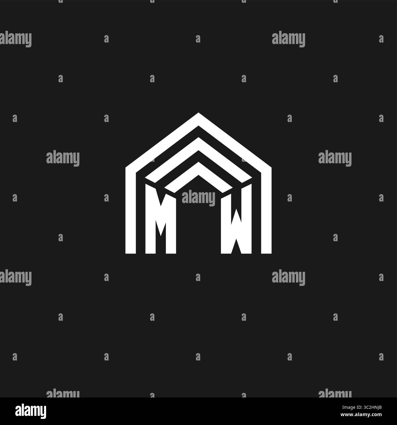 Logo a forma di tetto della casa Letter MW monogramma creativo logo stile grafica vettoriale Illustrazione Vettoriale