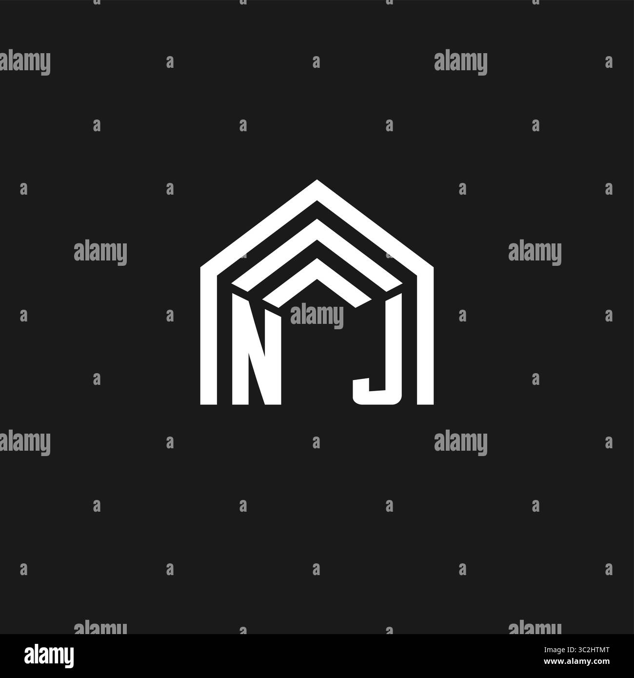 Logo Letter NJ a forma di tetto, monogramma creativo, logo stile grafico vettoriale Illustrazione Vettoriale
