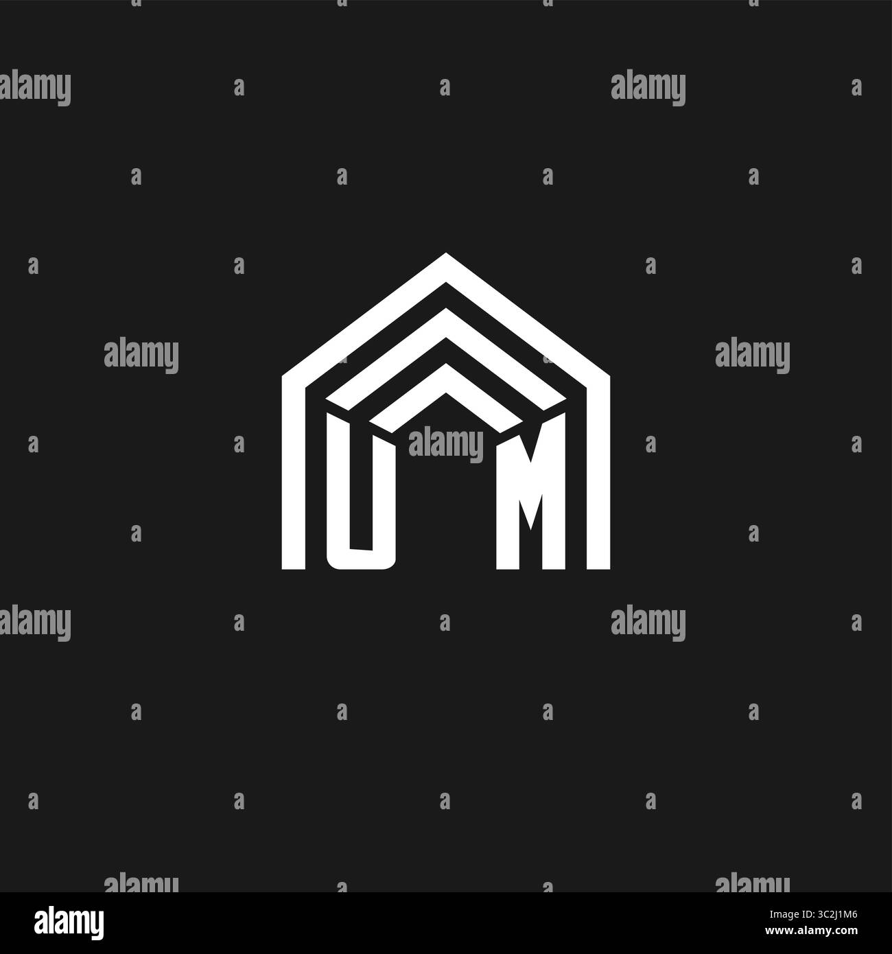 Logo a forma di tetto della casa Letter UM monogramma creativo logo stile grafico vettoriale Illustrazione Vettoriale