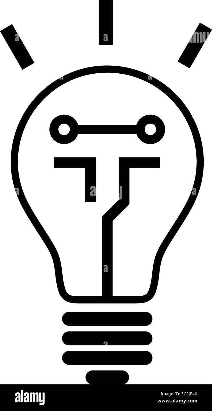 Icona della lampadina, progettazione di circuiti stampati, tecnologia e scienza Illustrazione Vettoriale
