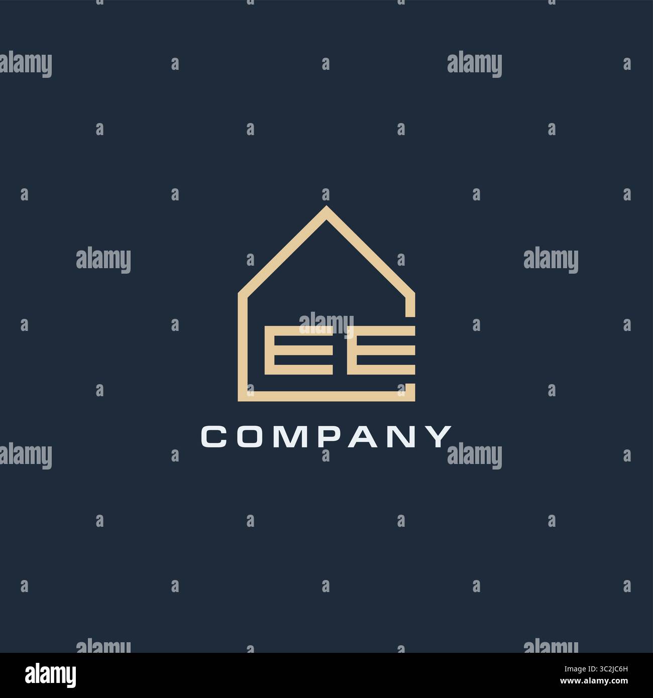 Lettera iniziale del logo EE Real estate con semplici idee di design del tetto grafica vettoriale Illustrazione Vettoriale
