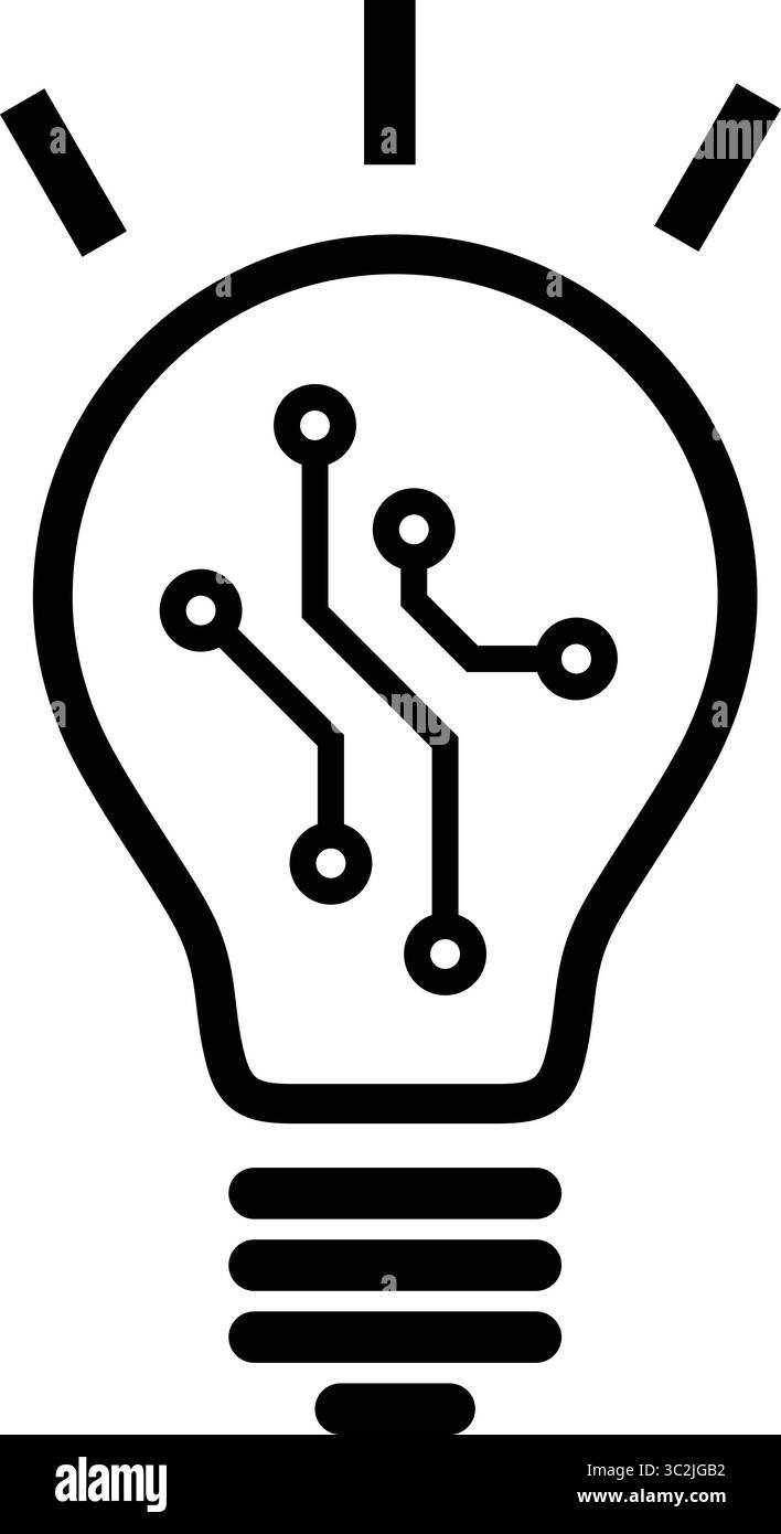Icona della lampadina, progettazione di circuiti stampati, tecnologia e scienza Illustrazione Vettoriale