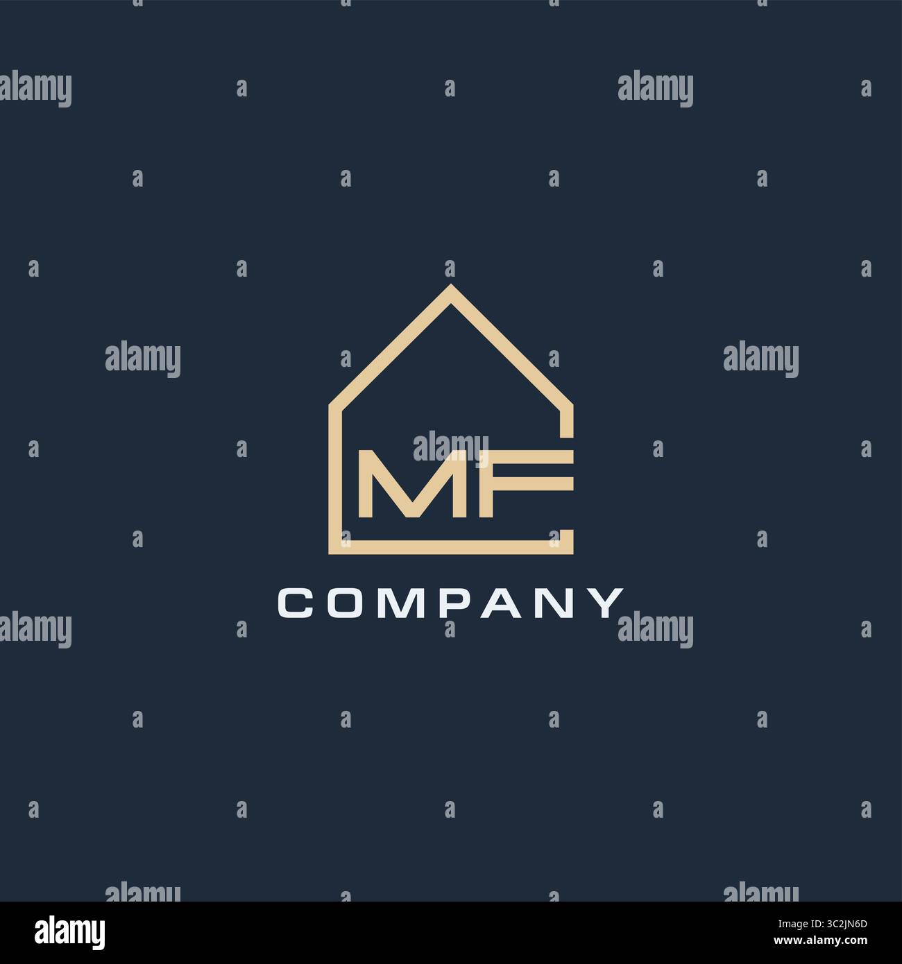 Lettera iniziale del logo MF Real Estate con semplici idee di design del tetto grafica vettoriale Illustrazione Vettoriale