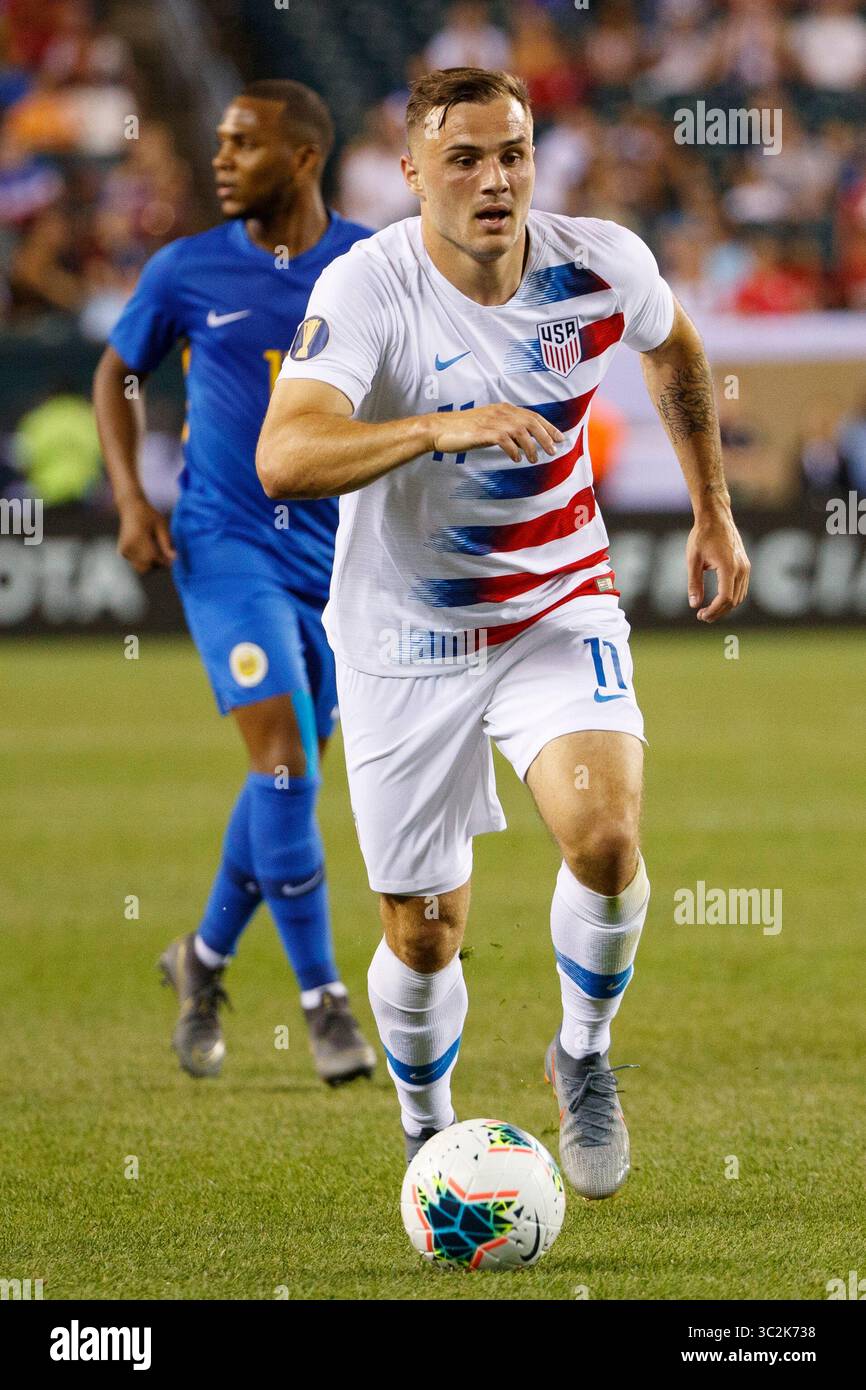 30 giugno 2019: L'attaccante degli Stati Uniti Jordan Morris (11) in azione durante i quarti di finale della CONCACAF Gold Cup 2019 tra Curacao e gli Stati Uniti al Lincoln Financial Field di Philadelphia, Pennsylvania. Gli Stati Uniti hanno vinto 1-0 per avanzare. Christopher Szagola/CSM(immagine di credito: &Copy; Chris Szagola/CSM tramite filo ZUMA) Foto Stock