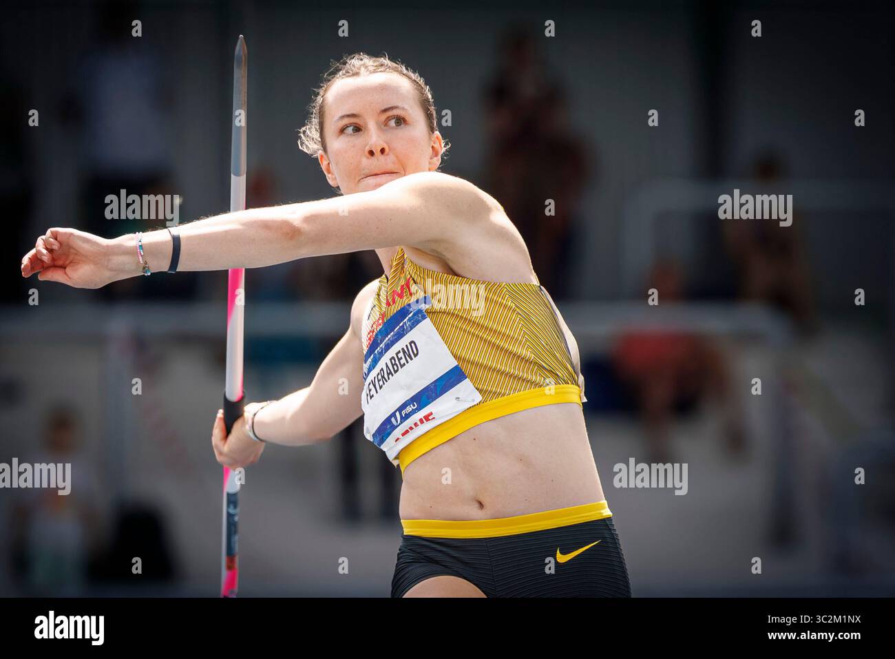 Bochum, Deutschland. 24 luglio 2025. Jenna Fee Feyerabend (TV Gro?-Gerau, GER), Hochschule: San Diego State University (USA); FISU World University Games - Rhine-Ruhr 2025 am 24.07.2025 im Lohrheidestadion, Bochum (Nordrhein-Westfalen) crediti: dpa/Alamy Live News Foto Stock