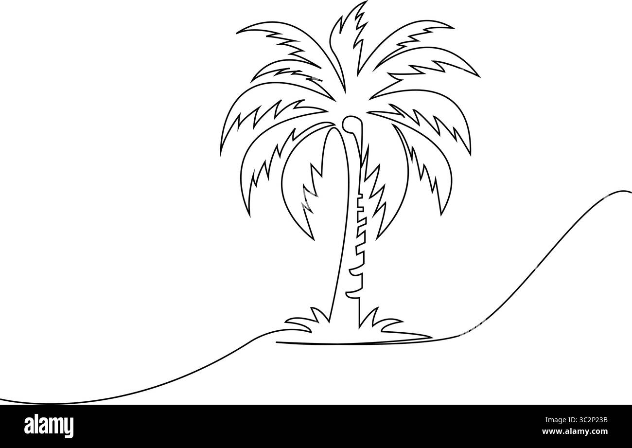 Disegno continuo di palme a una linea. Segno di albero tropicale in semplice stile lineare. Illustrazione vettoriale Illustrazione Vettoriale