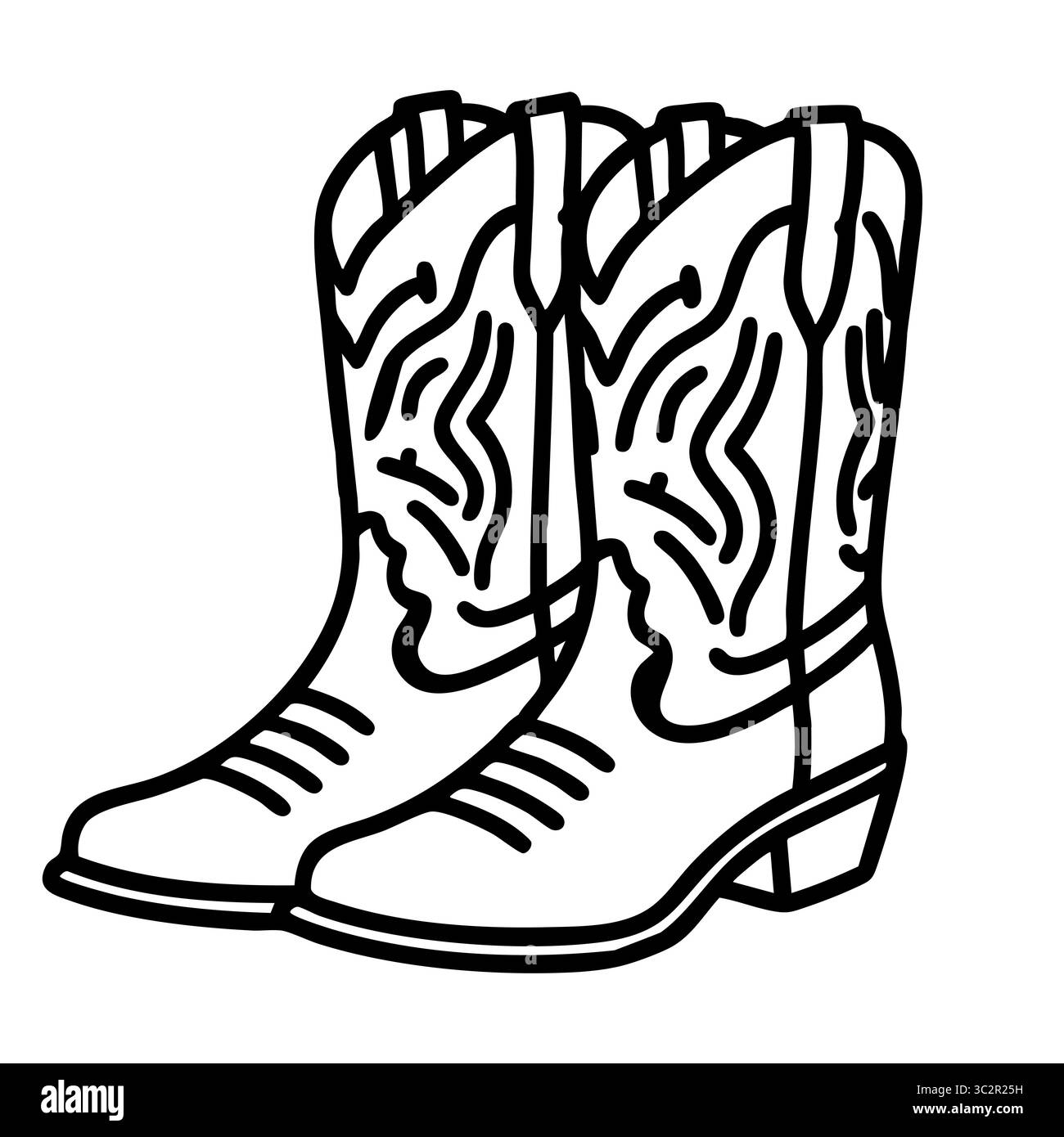 Un paio vettoriale di eleganti stivali da cowboy dal design intricato, con dita dei piedi e tacco basso, perfetti per la moda o gli eventi a tema western. Illustrazione Vettoriale