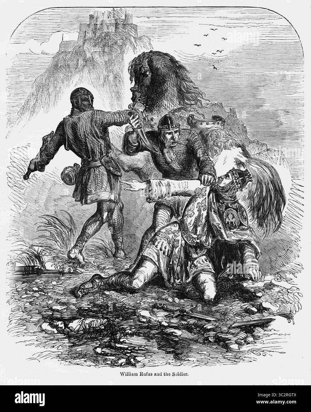 8 gennaio 2019, Regno Unito: William Rufus and the Soldier, Illustration from John Cassell's Illustrated History of England, Vol. I dal primo periodo al regno di Edoardo il quarto, Cassell, Petter e Galpin, 1857 (immagine di credito: © JT Vintage/Glasshouse via ZUMA Wire) Foto Stock