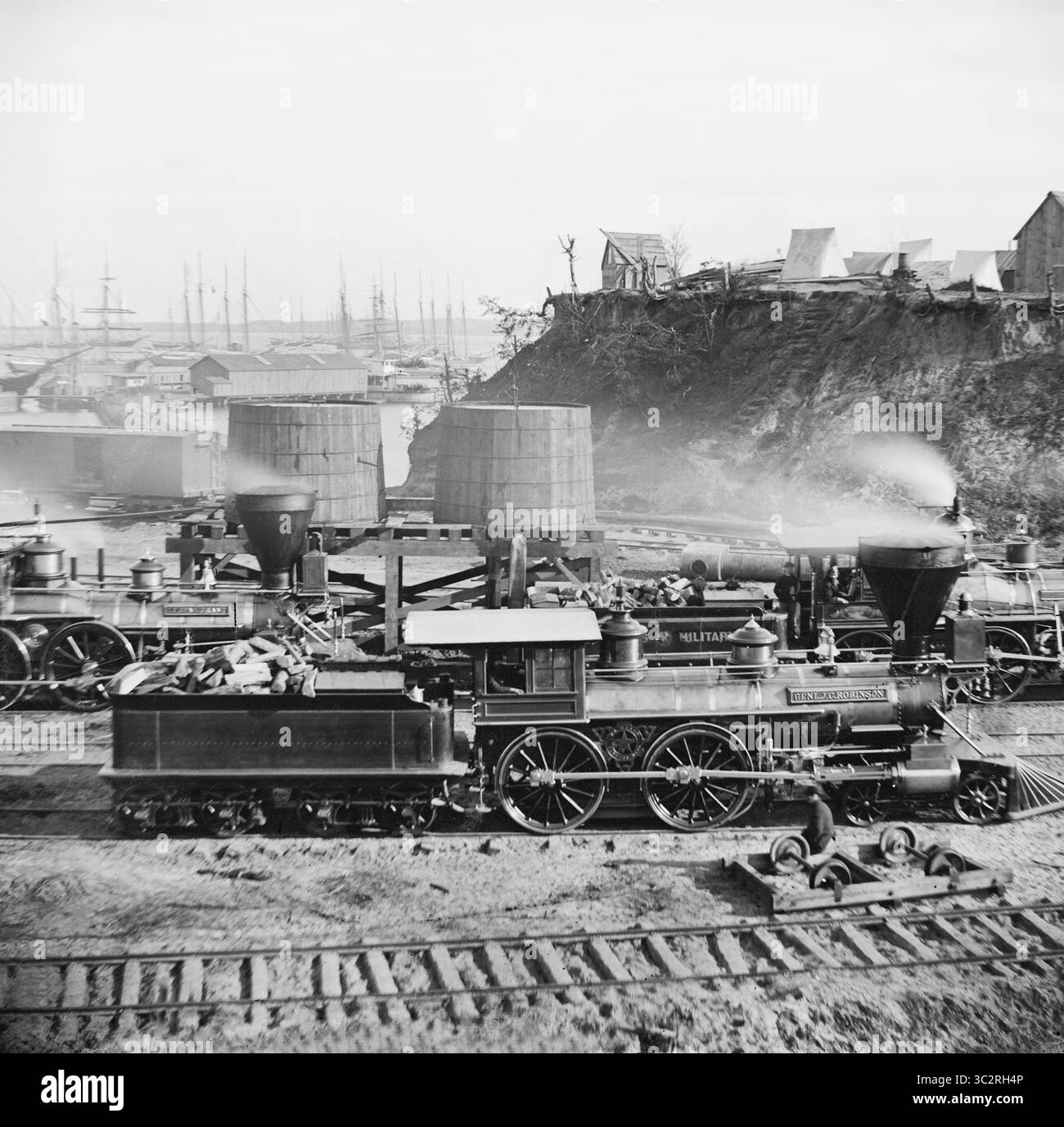 31 maggio 2019, City Point, Virginia, USA: Gen. J.C. Robinson'' e altre locomotive della U.S. Military Railroad, assedio di Petersburg, guerra civile americana, City Point, Virginia, USA, 1864 (immagine di credito: © JT Vintage/Glasshouse via ZUMA Wire) Foto Stock