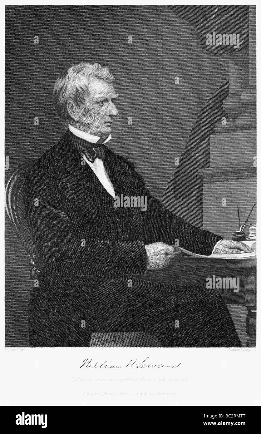 16 febbraio 2019, USA: William Henry Seward (1801-72), politico americano, attivista antischiavista prima della guerra civile americana e Segretario di Stato 1861-69, Seated Portrait, Steel Engraving, Portrait Gallery of Eminent Men and Women of Europe and America di Evert A. Duyckinck, pubblicato da Henry J. Johnson, Johnson, Wilson & Company, New York, 1873 (Credit Image: © JT Vintage/Glasshouse via ZUMA Wire) Foto Stock