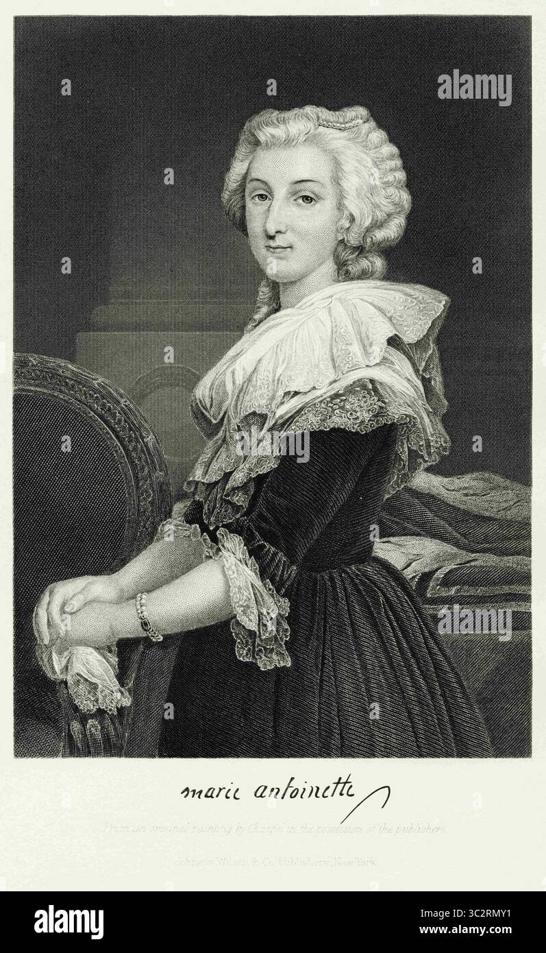 5 marzo 2019, Stati Uniti: Maria Antonietta (1755-93), Regina di Francia, moglie di Luigi XVI, Half-Length Portrait, Steel Engraving, Portrait Gallery of Eminent Men and Women of Europe and America di Evert A. Duyckinck, pubblicato da Henry J. Johnson, Johnson, Wilson & Company, New York, 1873 (Credit Image: © JT Vintage/Glasshouse via ZUMA Wire) Foto Stock