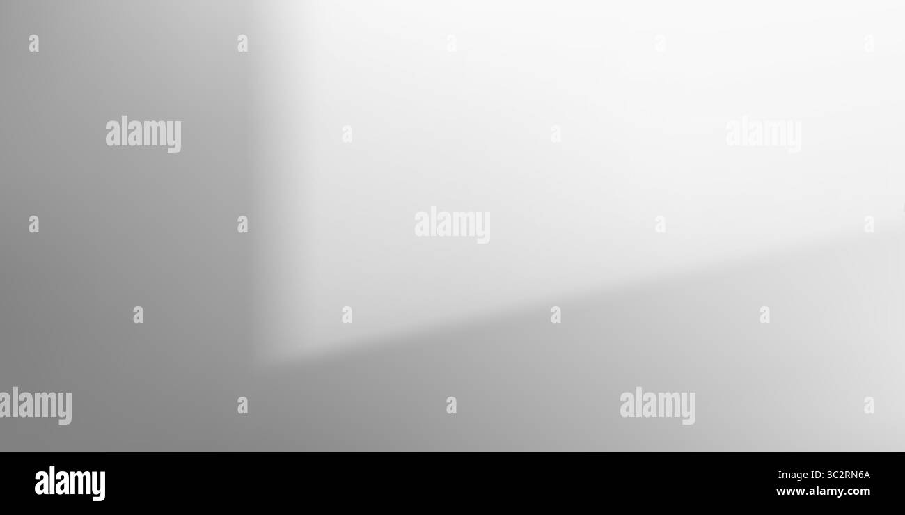 La luce solare astratta attraverso la finestra crea motivi d'ombra sulle pareti bianche in una stanza minimalista. La calda luce dell'abitacolo si fonde con riflessi morbidi. Sfondo ideale per il design di interni o prodotti. Illustrazione Vettoriale