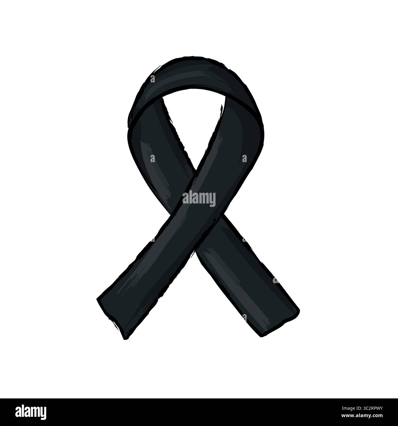 Nastro nero in stile vettoriale disegnato a mano. Simbolo di lutto, dolore, perdita e memoria. Ideale per contenuti commemorativi, campagne e. Illustrazione Vettoriale