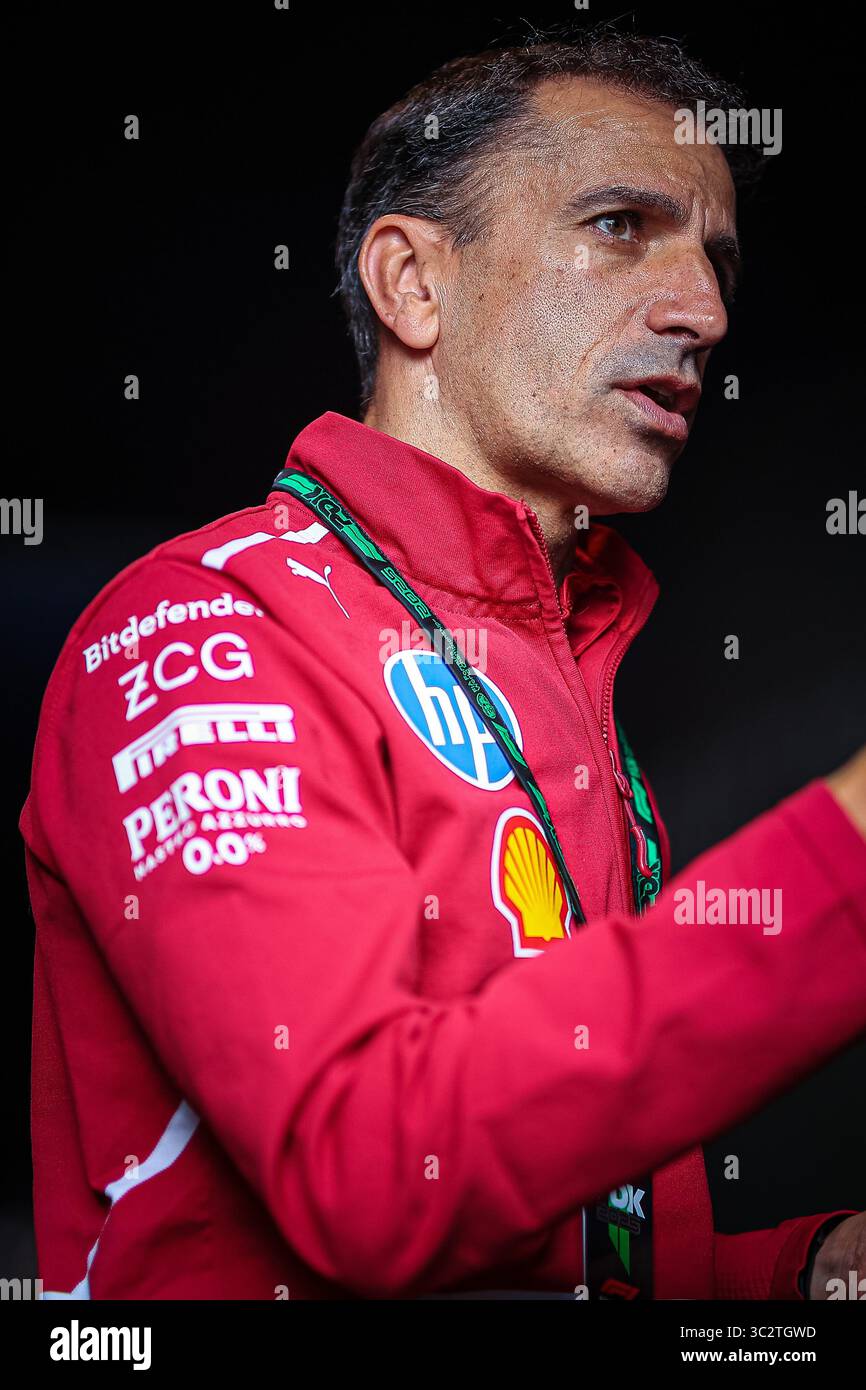 Marc Genè, ex pilota di Minardi e Ferrari Ambassador, ora commentatore di Sky Italia, durante il GP del Belgio, Spa-Francorchamps 24-27 luglio 2025 forma Foto Stock