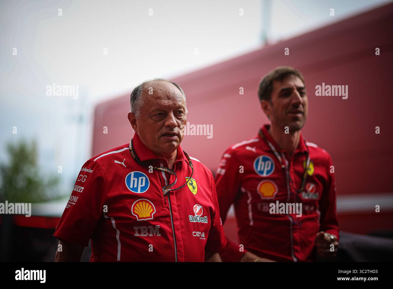 Frederic Vasseur, Team Principal della Scuderia Ferrari, durante il GP del Belgio, Spa-Francorchamps 24-27 luglio 2025 Campionato del mondo di Formula 1 2025. Foto Stock