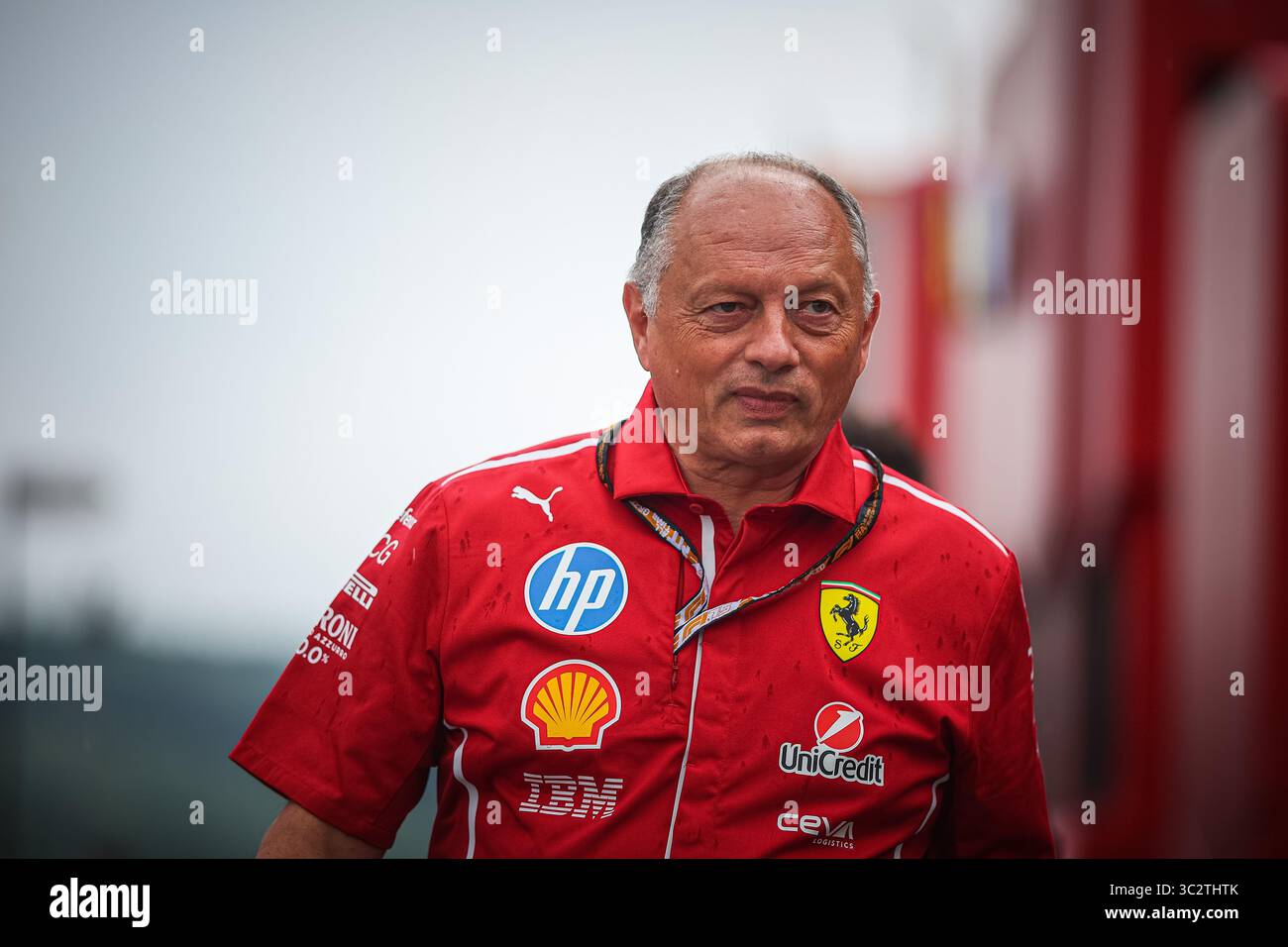 Frederic Vasseur, Team Principal della Scuderia Ferrari, durante il GP del Belgio, Spa-Francorchamps 24-27 luglio 2025 Campionato del mondo di Formula 1 2025. Foto Stock