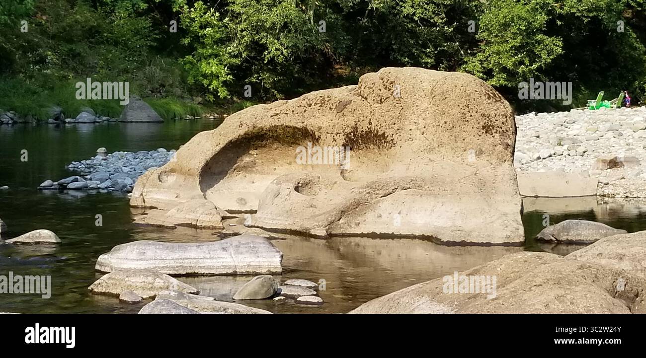 Interessante roccia nel fiume, Oregon Foto Stock