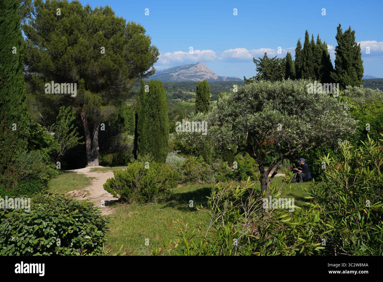 Vista della Montagne Sainte-Victoire, una montagna di roccia calcarea dipinta da Paul Cezanne ad Aix-en-Provence nel sud della Francia. Foto Stock