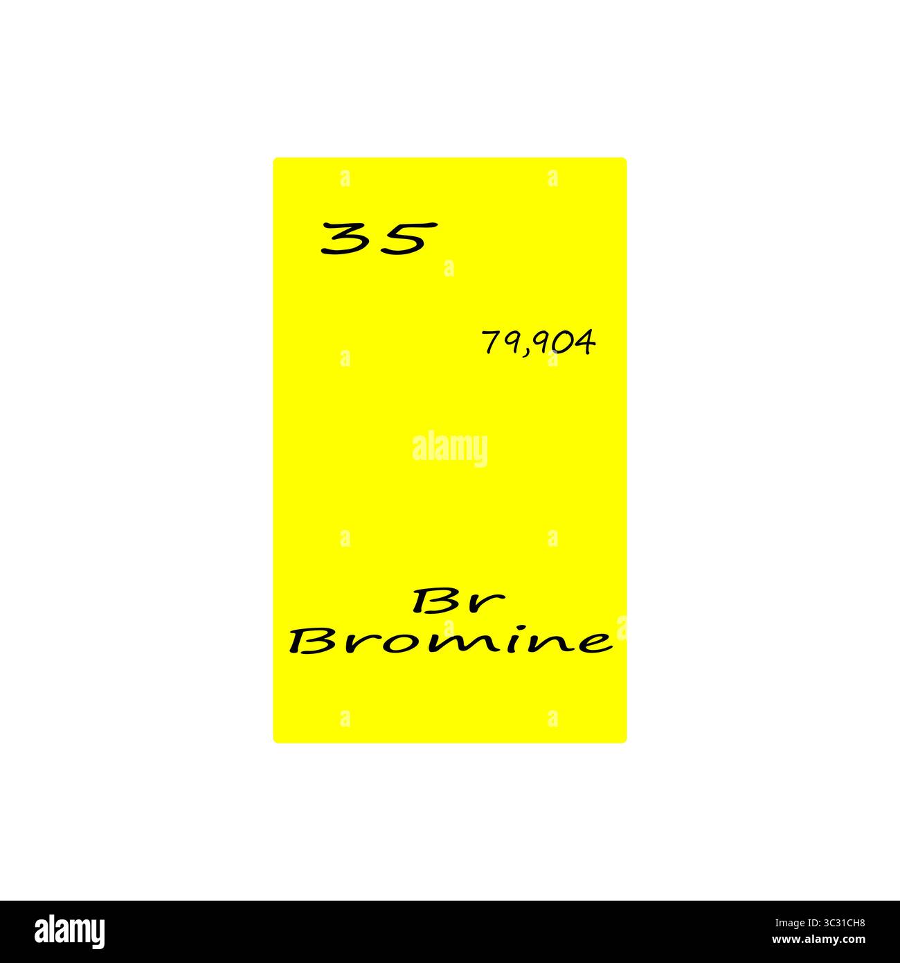Trentacinque 35 BR. Display elemento bromo. Numero 79, punto 904. Tavola periodica vettoriale. Illustrazione Vettoriale