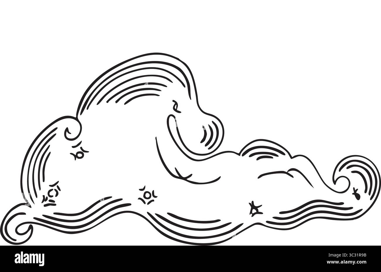 Nuvola per il design correlato a condizioni meteorologiche e climatiche disegnata a mano. Illustrazione vettoriale su sfondo bianco Illustrazione Vettoriale