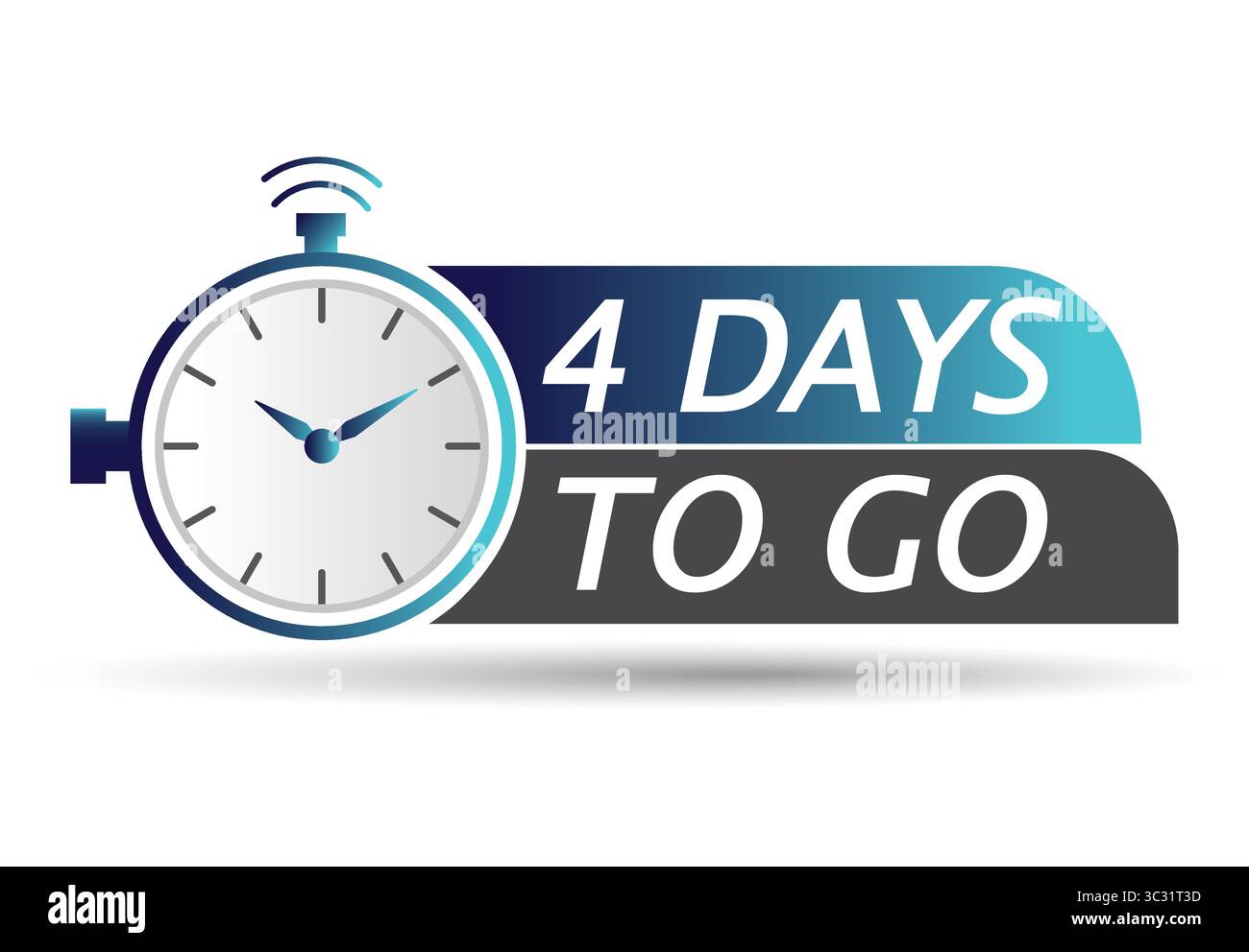 Mancano 4 giorni all'orologio. Badge offerta speciale. Progettazione Web. Tag di vendita, per banner webinar, evento live Illustrazione Vettoriale