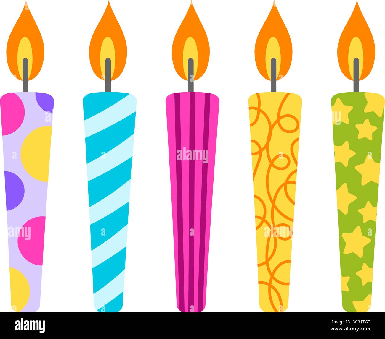 set festivo di candele colorate, per feste di compleanno e atmosfera celebrativa. Illustrazione Vettoriale