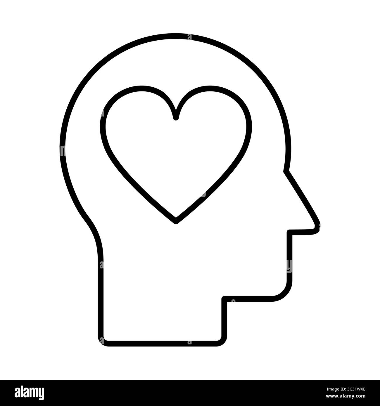 Icona cuore all'interno della linea della testa. Concetto di empatia. Sentire l'amore. Emozione positiva. Gentilezza e idea di guarigione. Passione e simpatia. Benessere mentale Illustrazione Vettoriale