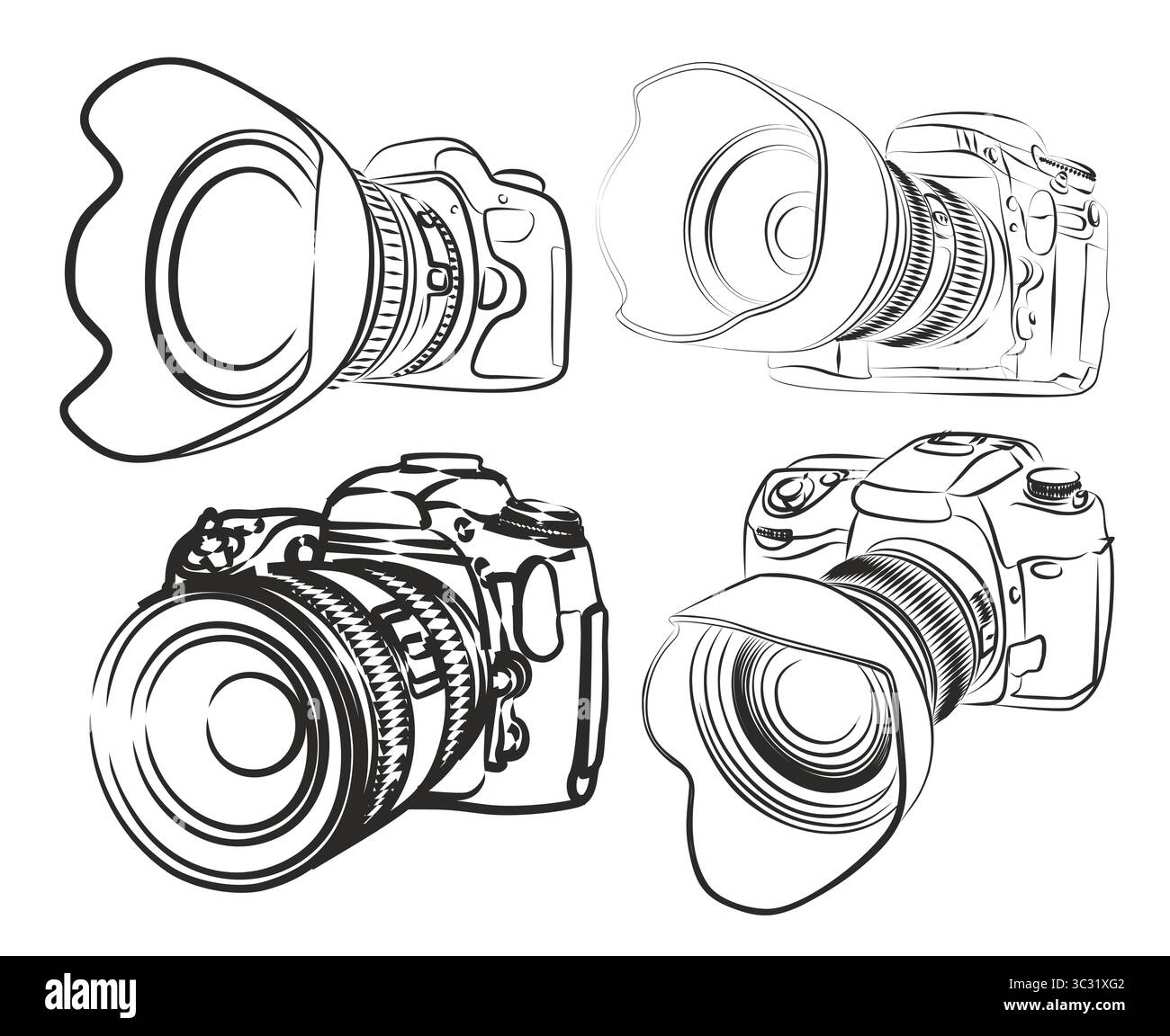 Schizzi di fotocamere reflex. Illustrazione Vettoriale