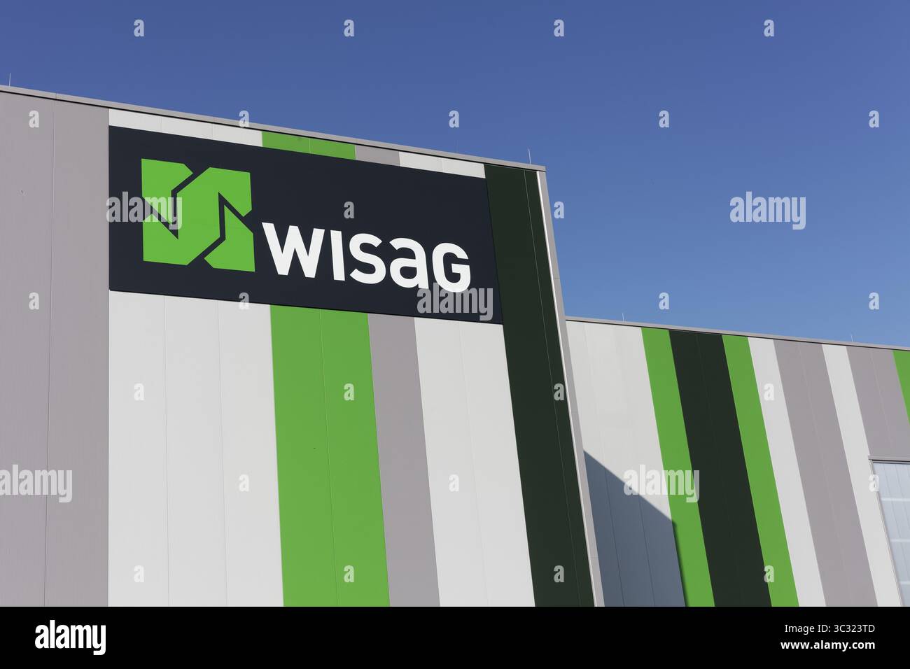 WISAG, logo sull'edilizia industriale, società di servizi per la tecnologia e le infrastrutture edili, gestione degli impianti, Krefeld, Renania settentrionale-Vestfalia, Foto Stock