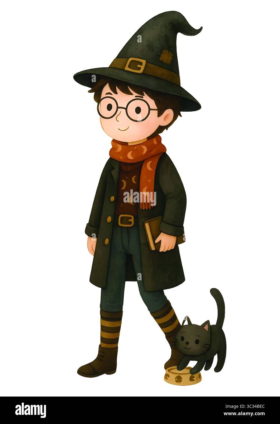 Clip di Halloween dipinta a mano: Simpatici fantasmi, oggetti di scena e spettrali in stile acquerello Foto Stock