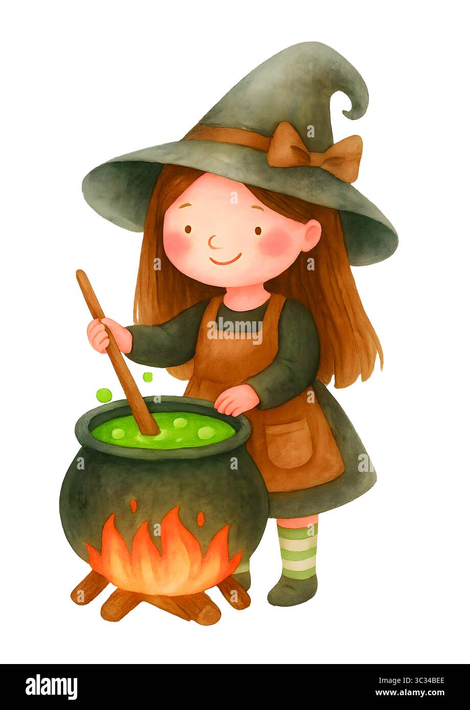 Clip di Halloween dipinta a mano: Simpatici fantasmi, oggetti di scena e spettrali in stile acquerello Foto Stock