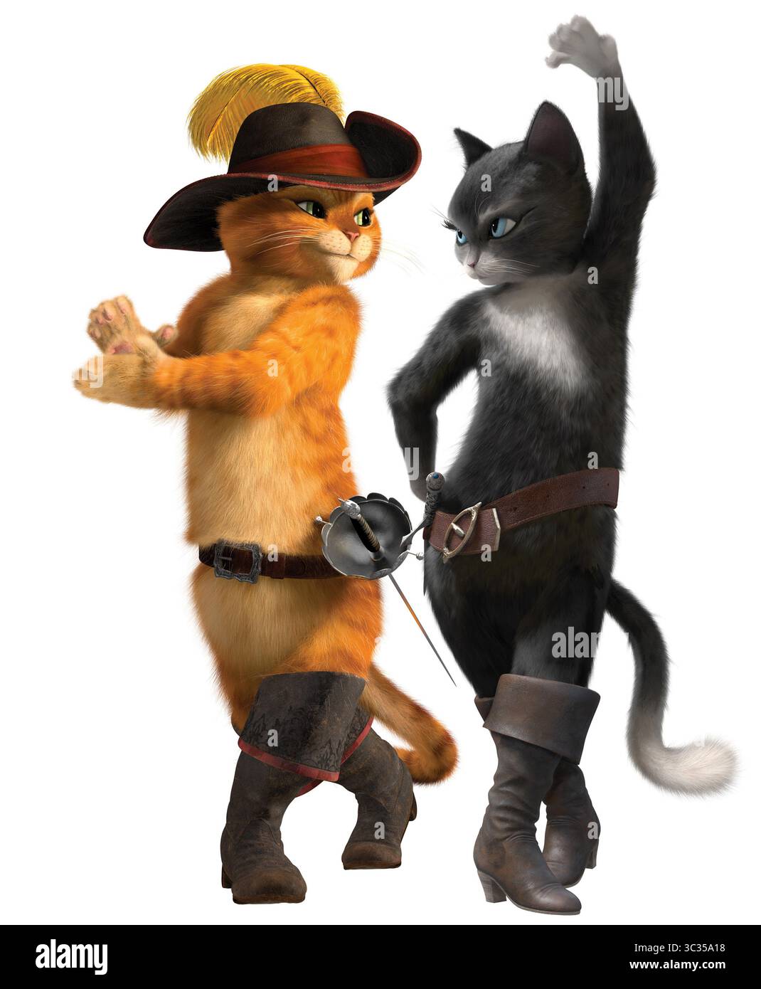 9 aprile 2014 - Londra, Gran Bretagna - (da sinistra a destra) Gatto con gli STIVALI e Kitty Softpaws con GLI STIVALI della DreamWorks Animation's GATTO CON GLI STIVALI, in uscita dalla Paramount Pictures il 4 novembre 2011....... (Immagine di credito: © Entertainment Pictures/ZUMA Press) Foto Stock