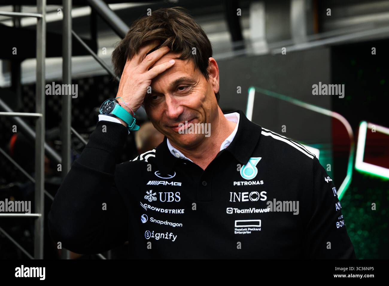 SPA FRANCORCHAMPS, BELGIO. 25 LUGLIO 2025. TOTO WOLFF DEL TEAM MERCEDES-AMG PETRONAS F1 DURANTE IL GIORNO 1. AHMAD AL SHEHAB/ALAMY NOTIZIE IN DIRETTA. Foto Stock