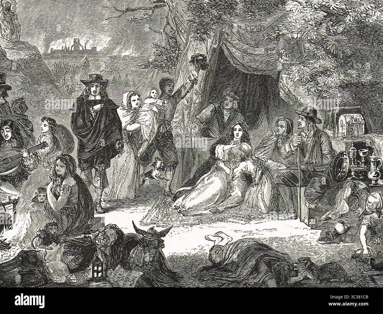 Scena a Highgate Fields durante il grande incendio di Londra, 1666 Foto Stock