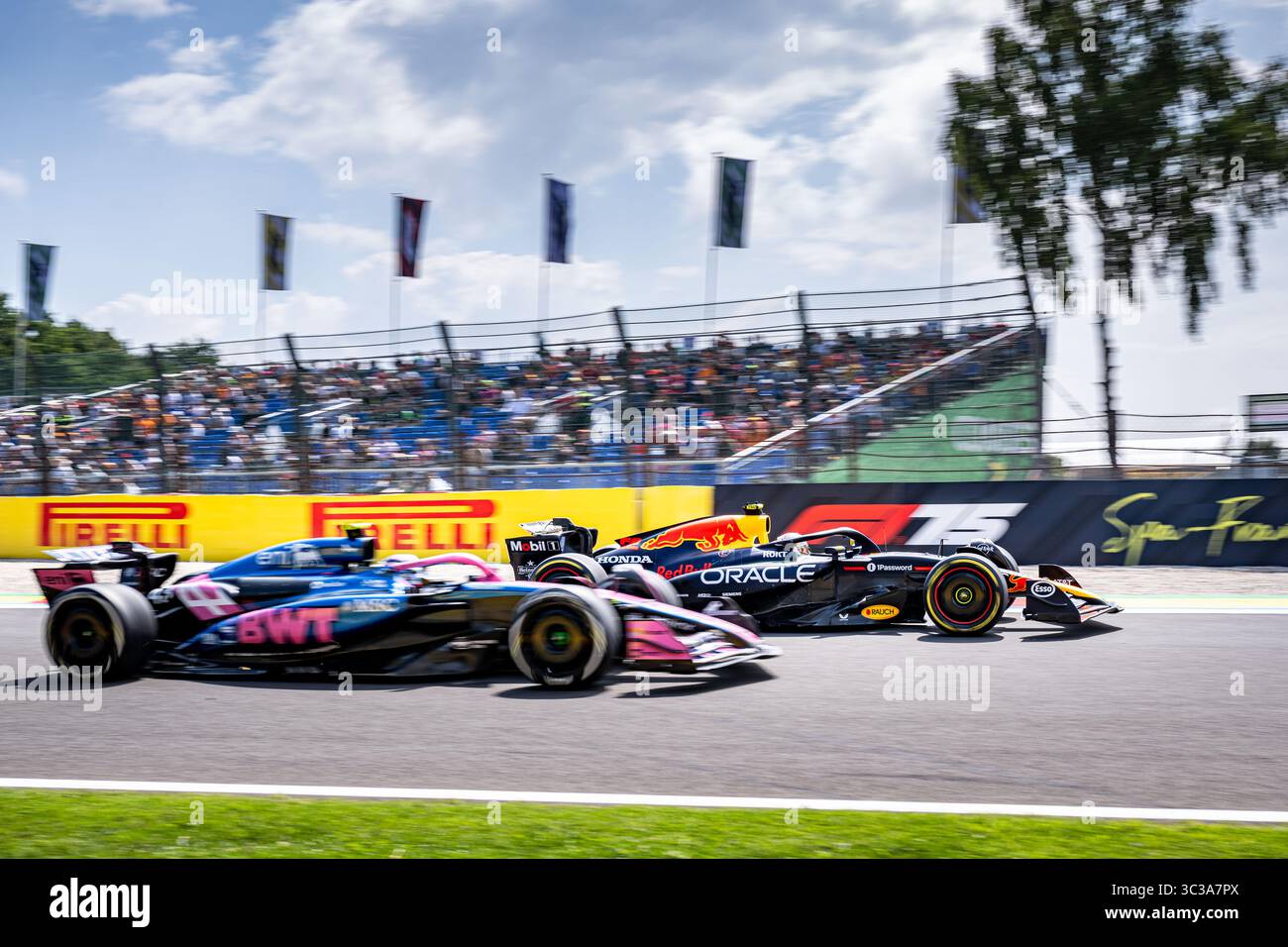 Francorchamps, Belgio. 25 luglio 2025. Il pilota alpino argentino Franco Colapinto (L) e il pilota giapponese della Red Bull Racing Yuki Tsunoda (R) sono ritratti durante le prove libere in vista della gara del Gran Premio di F1 del Belgio, a Spa-Francorchamps, venerdì 25 luglio 2025. Il Gran Premio di Formula 1 di Spa-Francorchamps si svolge questo fine settimana, dal 24 al 27 luglio. BELGA FOTO JONAS ROOSENS credito: Belga News Agency/Alamy Live News Foto Stock Francorchamps, Belgio. 25 luglio 2025. Il pilota alpino argentino Franco Colapinto (L) e il pilota giapponese della Red Bull Racing Yuki Tsunoda (R) sono ritratti durante le prove libere in vista della gara del Gran Premio di F1 del Belgio, a Spa-Francorchamps, venerdì 25 luglio 2025. Il Gran Premio di Formula 1 di Spa-Francorchamps si svolge questo fine settimana, dal 24 al 27 luglio. BELGA FOTO JONAS ROOSENS credito: Belga News Agency/Alamy Live News Foto Stock