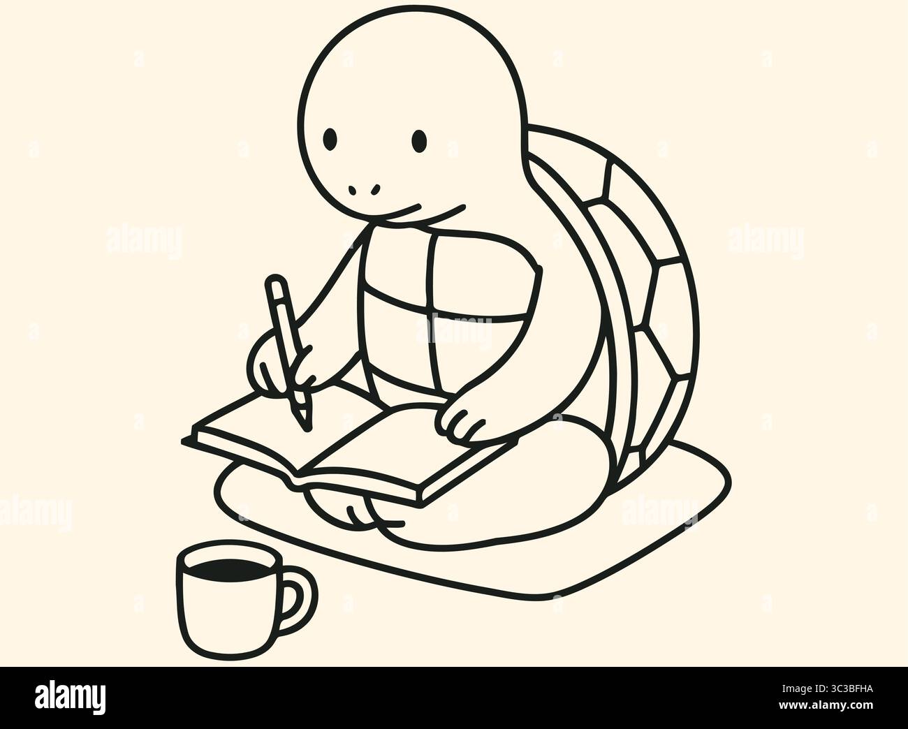 Carino diario tartaruga produttività intelligente illustrazione della linea degli animali Illustrazione Vettoriale