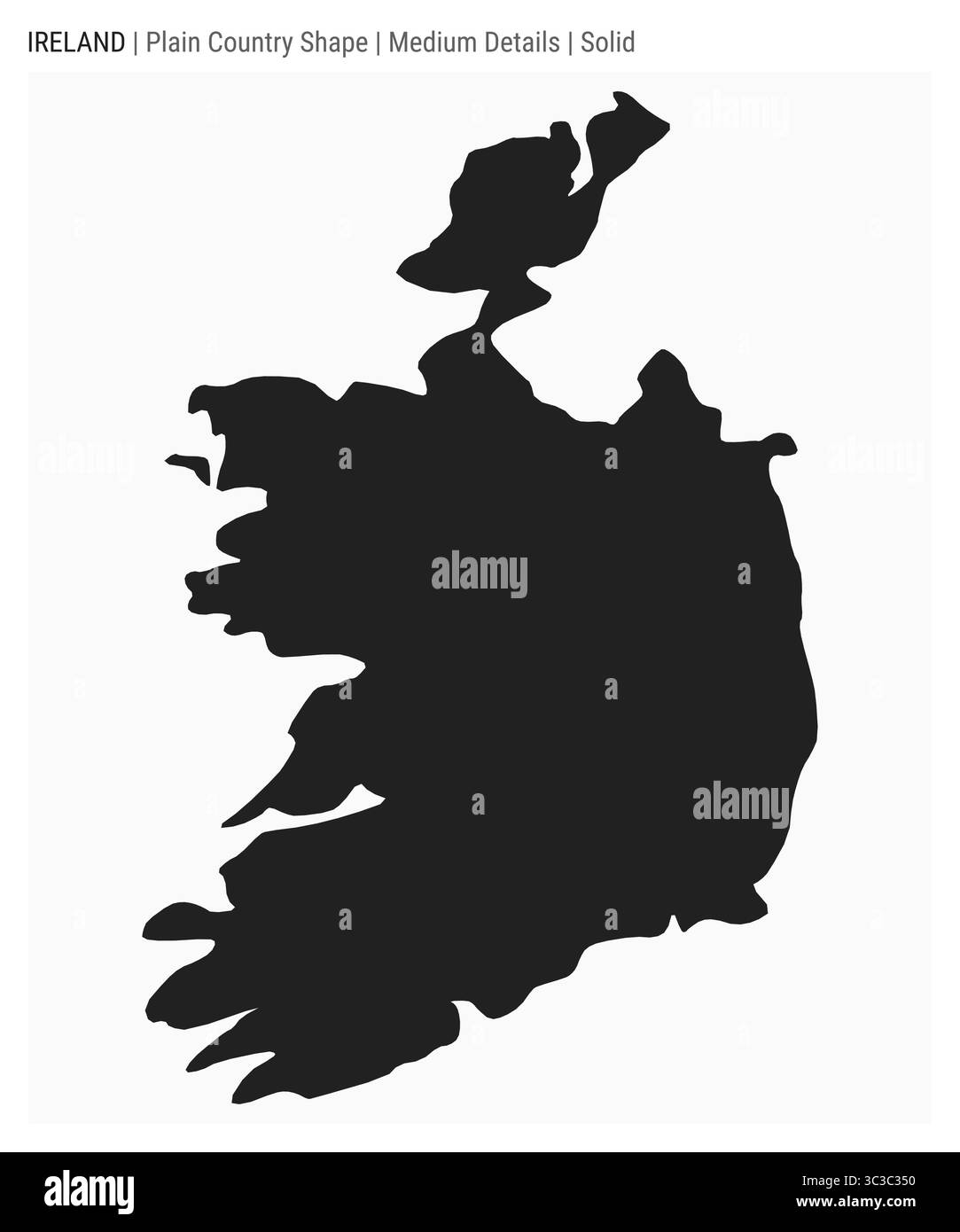 Mappa della campagna dell'Irlanda. Dettagli medi. Stile solido. Forma dell'Irlanda. Illustrazione vettoriale. Illustrazione Vettoriale