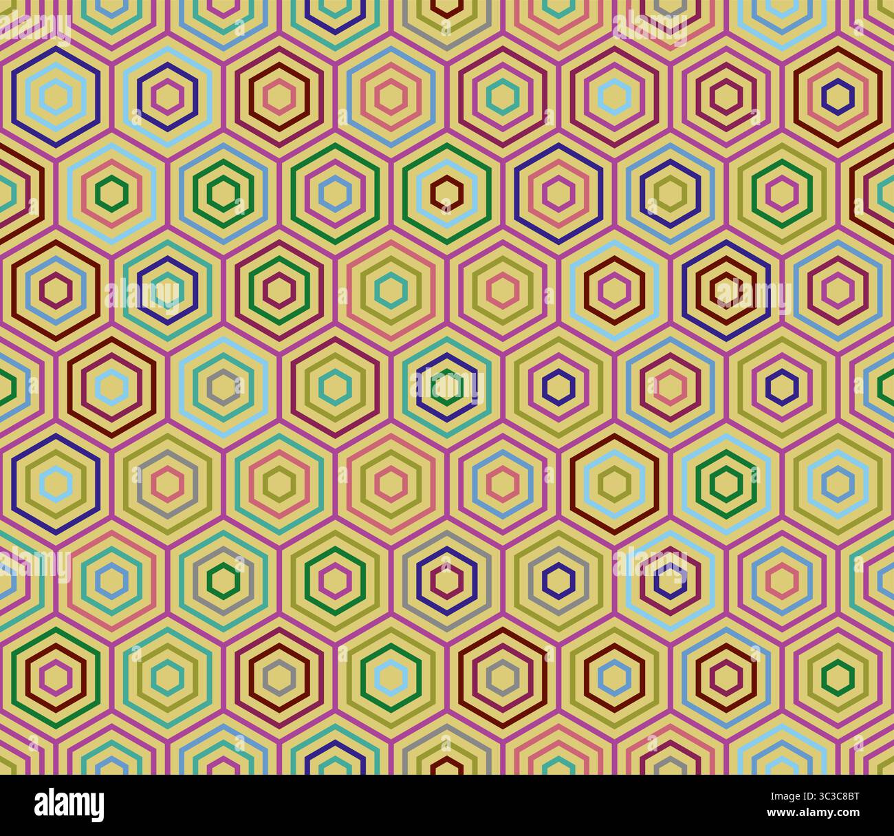 Sfondo esagonale ribaltabile. Semplice modello di esagoni impilati. Celle a nido d'ape. Tavolozza colori a più toni. Motivo senza cuciture. Illustrazione Vettoriale