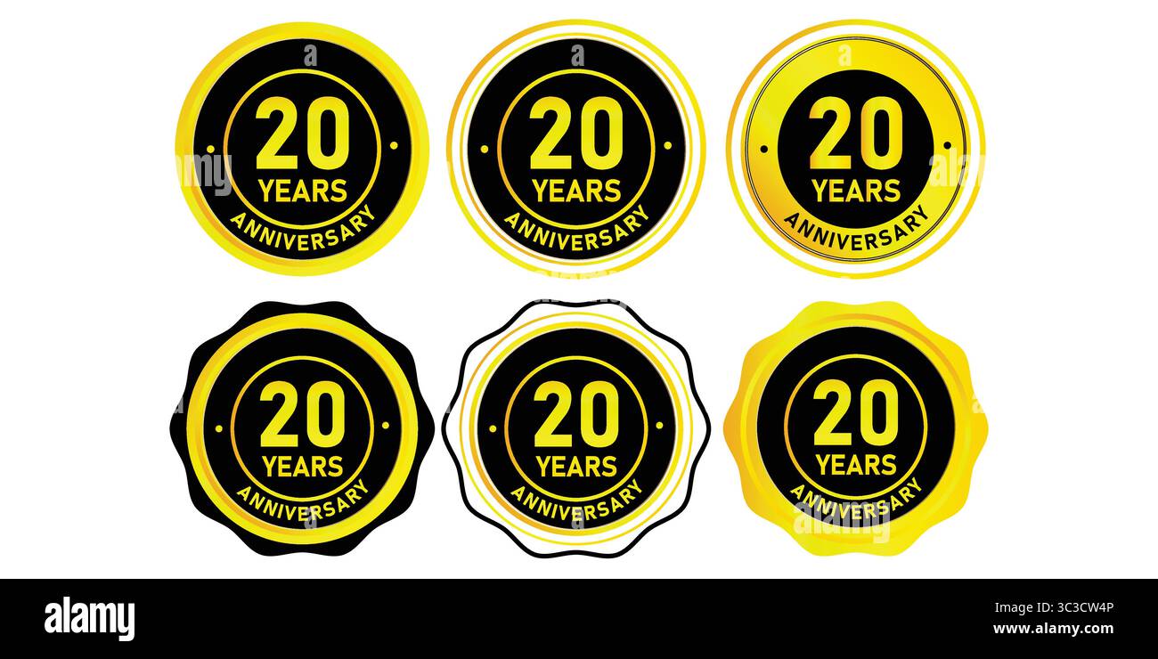 Icone del badge per il 20° anniversario per la celebrazione della pietra miliare Illustrazione Vettoriale