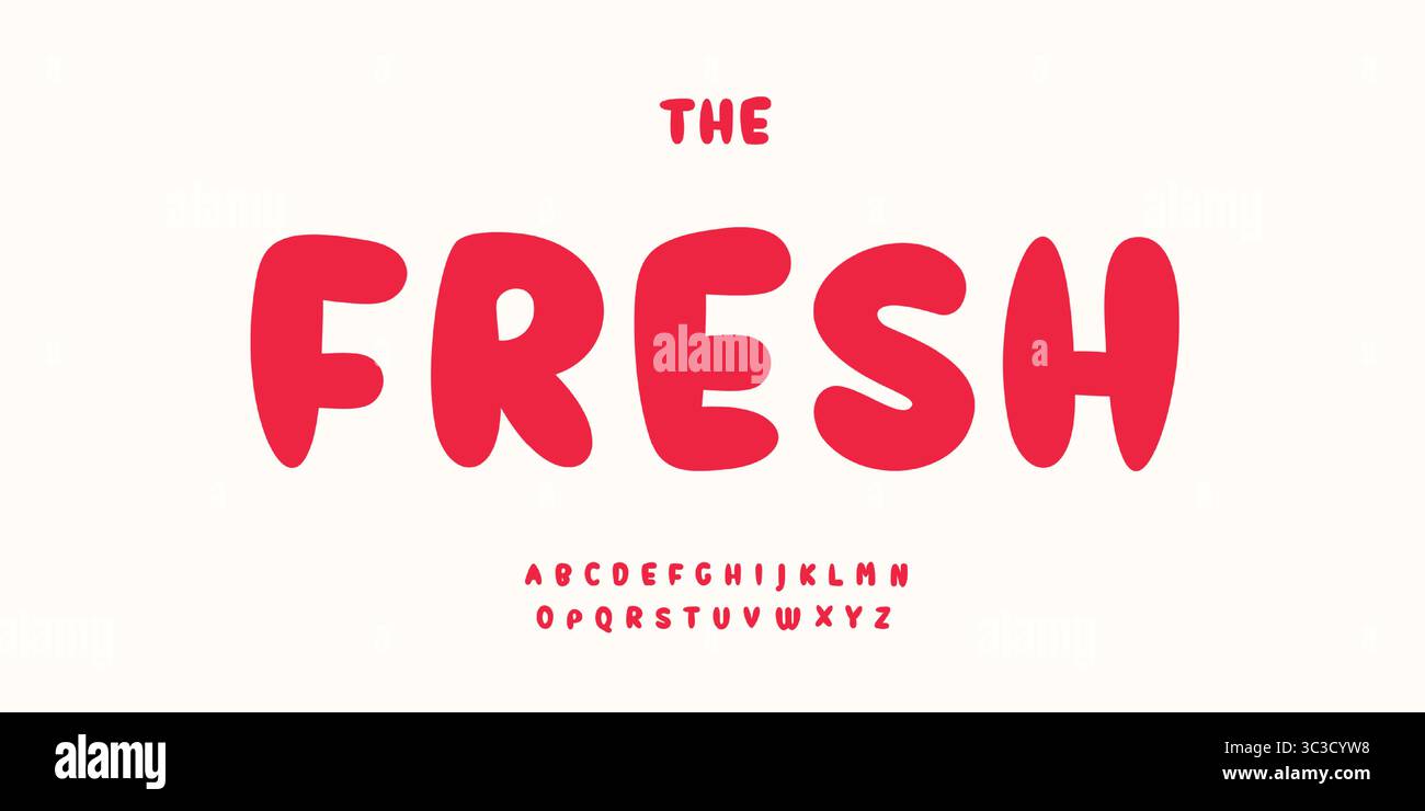 Font Sweet Bubble, lettere arrotondate in grassetto, grazioso alfabeto caramelle, succoso carattere cartoni animati, divertente tipografia di branding per bambini, divertente serie di spuntini, saporito Illustrazione Vettoriale