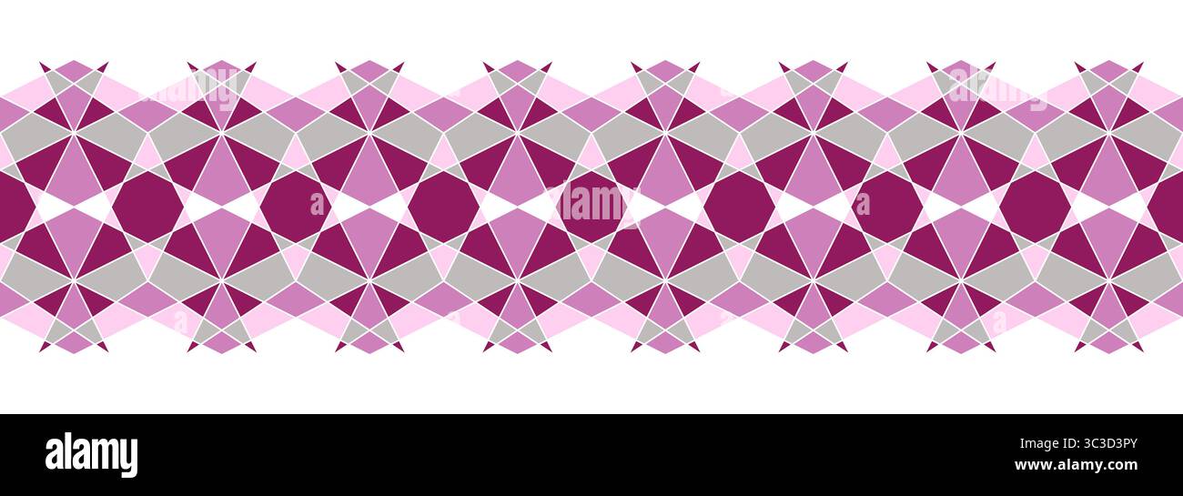 Pattern geometrico complesso senza cuciture in sfumature di rosa. Sfondo colorato complicato. Ornamento a mosaico di forme poligonali. Mattonelle quadrate con griglia diamantata Illustrazione Vettoriale