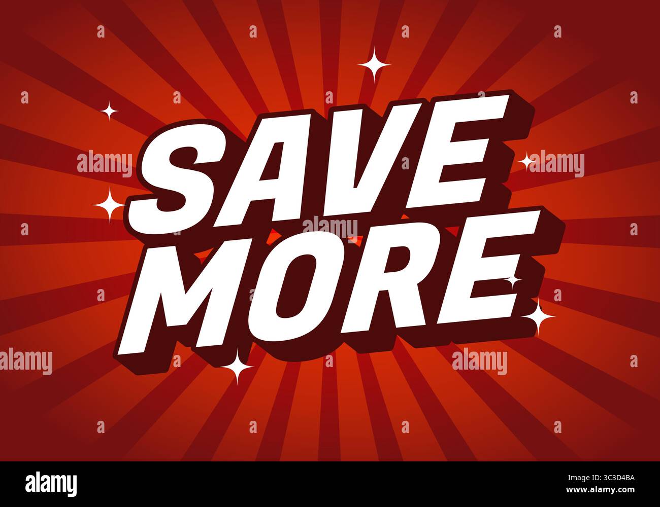 Una grafica vivace con testo in grassetto SALVA DI PIÙ in uno stile dinamico e accattivante. Lo sfondo ha linee irradianti e scintille, creando un ene Illustrazione Vettoriale
