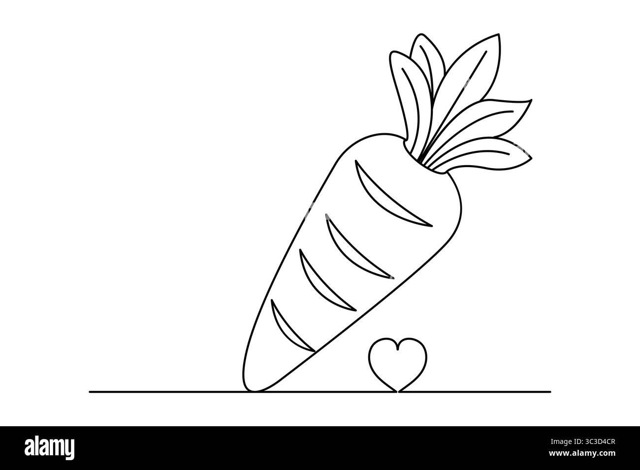 Disegno a linea singola di carota in stile moderno minimalista, isolato su sfondo bianco e pulito Illustrazione Vettoriale