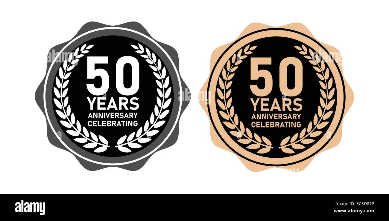 Icone del distintivo celebrazione dei 50 anni per il riconoscimento aziendale e della fedeltà Illustrazione Vettoriale